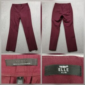 White House Black Market Elle Slim Pants Women's 6 Burgundy Maroon Trousers